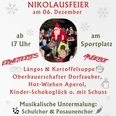 Flyer zur Nikolausfeier am 6. Dezember mit Bild des Nikolaus in rotem Mantel und Menschenmenge.