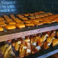 Frisch geräuchert bei Franke 20210422_103330 (c) Tanja Mehl_Erlebnis Bremerhaven GmbH.jpg Räucherofen mit goldbraunen Fischfilets auf Gittern und Holzstücken zum traditionellen Räuchern.
