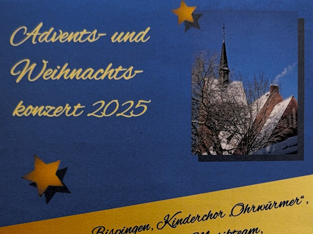 Weihnachtskonzert.jpg Plakat zum Advents- und Weihnachtskonzert 2025 mit winterlicher Kirche und weihnachtlichen Sternen.