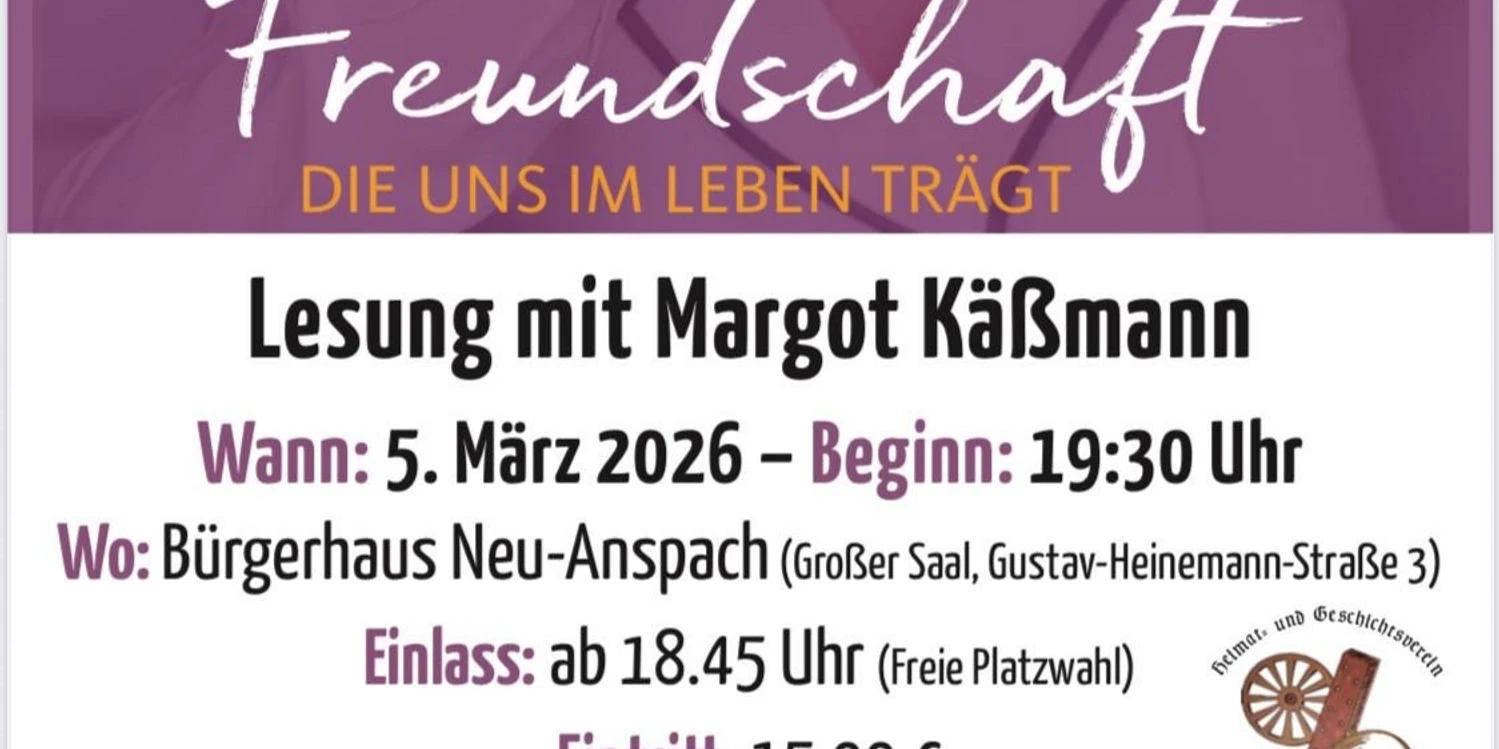 Lesung mit Margot Käßmann in Neu-Anspach – „Freundschaft, die uns im Leben trägt“