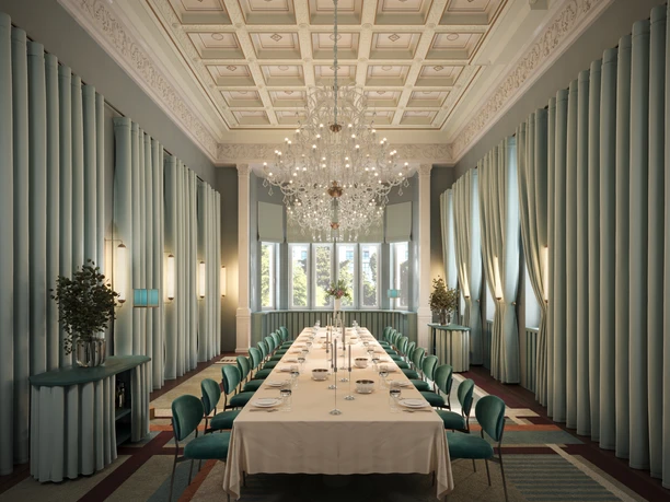 The Florentin by Althoff Collection - Meeting Raum Meeting Raum des historischen Hotels The Florentin mit langer gedeckter Tafel