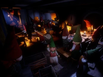 Heinzel VR Die Heinzelmännchen arbeiten tüchtig in einer Werkstatt.The brownies are hard at work in a workshop.