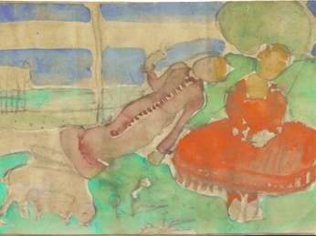 Paula Modersohn-Becker, Entwurf Martha und Paula Schafe hütend, 1904