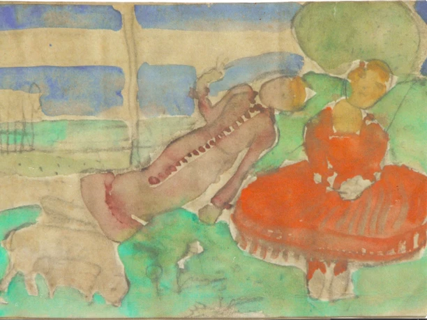 Paula Modersohn-Becker, Entwurf Martha und Paula Schafe hütend, 1904