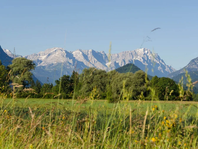Wanderung - Nach Eschenlohe über Buchenried - Blick ins Wettersteingebirge