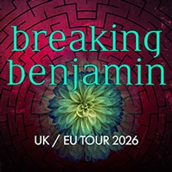 Türkise Schrift mit Blüte vor dunklem Muster und Tourhinweis UK/EU 2026.