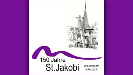 Zeichnung der St.-Jakobi-Kirche in Wietzendorf mit Jubiläumsaufschrift 150 Jahre St. Jakobi 1876–2026