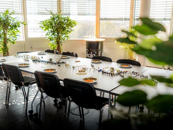 Rondell_Blockbestuhlung_2 Blockbestuhlung in einem hellen Tagungsraum mit Pflanzen