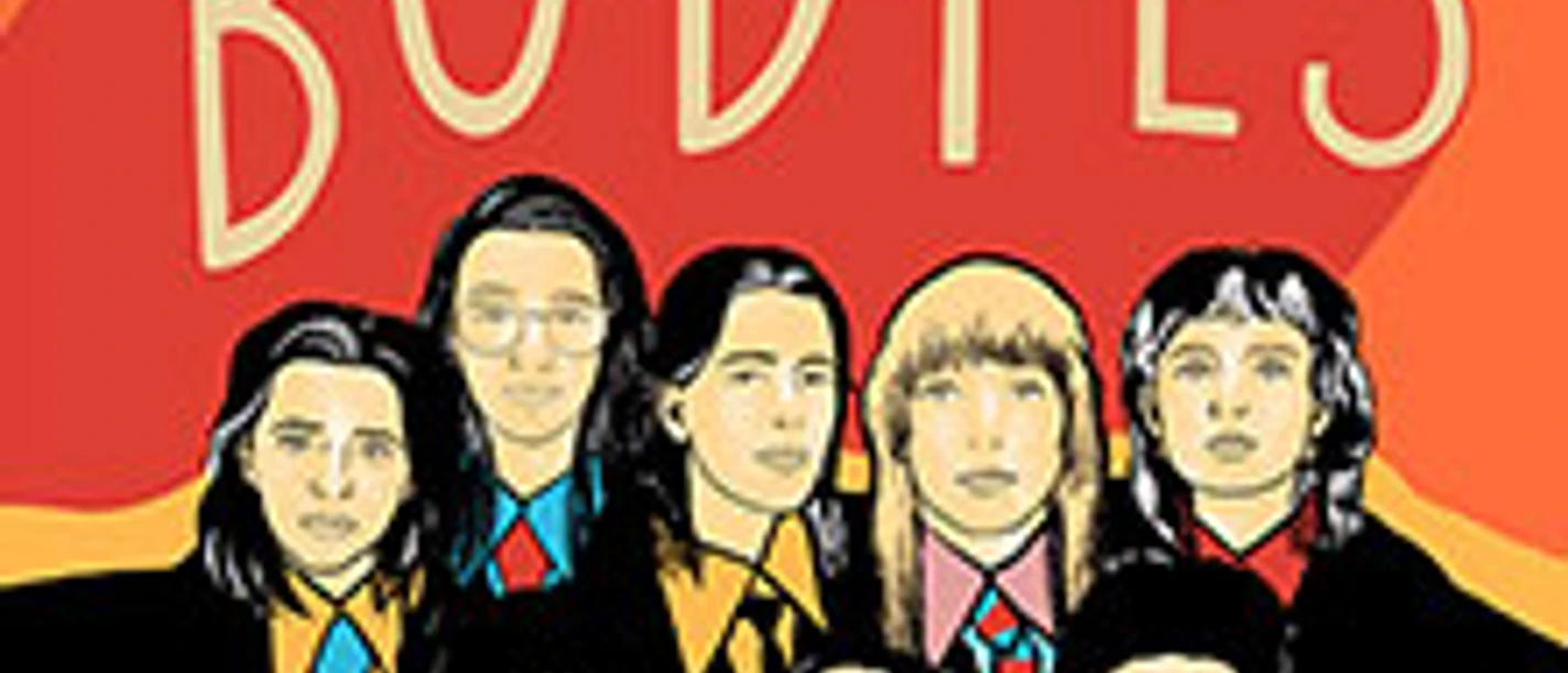 Illustration mehrerer Personen vor orangefarbenem Hintergrund mit dem Titel Bodies
