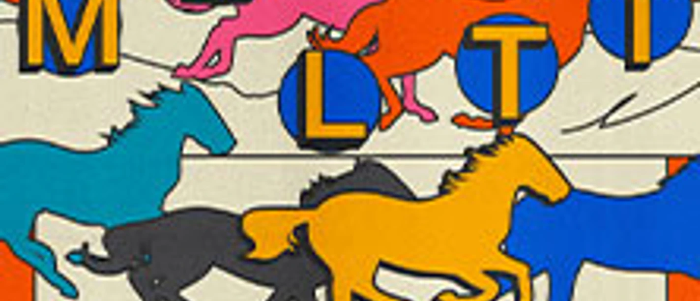 Buntes Tourposter mit farbigen Pferdesilhouetten und dem Schriftzug Meltt 2026