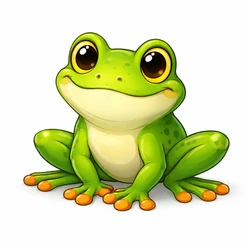 Frosch Grüner gezeichneter Frosch mit großen Augen und orangefarbenen Zehenspitzen