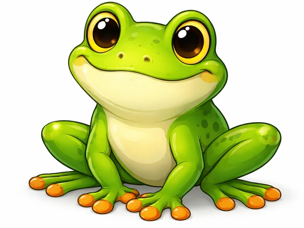 Frosch Grüner gezeichneter Frosch mit großen Augen und orangefarbenen Zehenspitzen