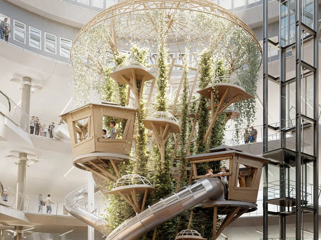 Climbing tree in the Exploradom Eine Visualisierung vom riesigen Kletterbaum im Atrium des neuen ExploradomsA visualization of the giant climbing tree in the atrium of the new Exploradome