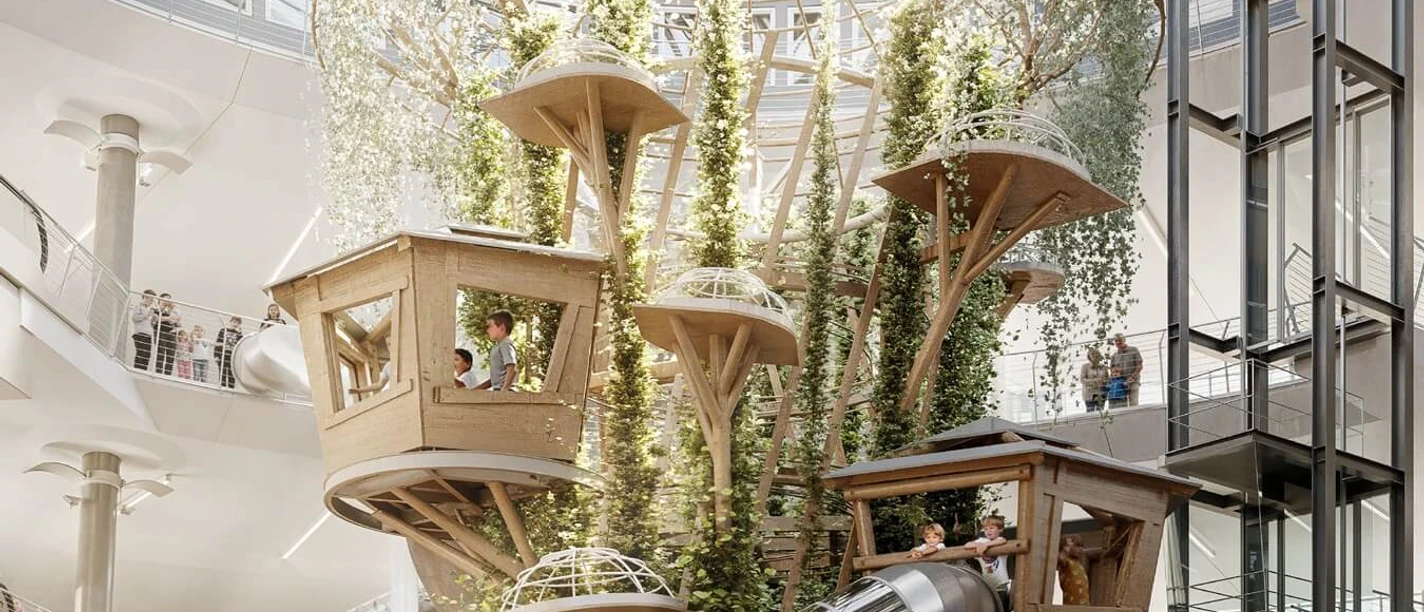 Climbing tree in the Exploradom A visualization of the giant climbing tree in the atrium of the new Exploradome