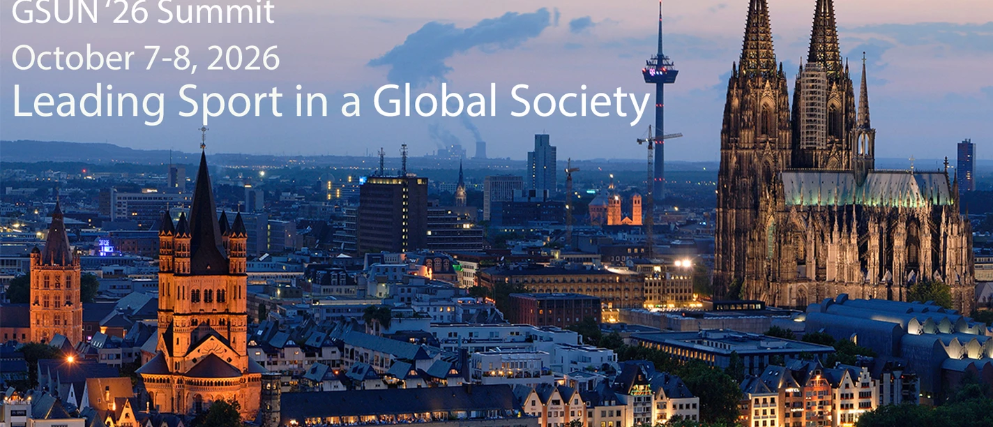 Poster for the GSUN 26 Summit event at the German Sport University Cologne with Cologne Cathedral, the old town and the Rhine as a backdrop