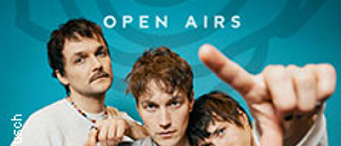 Bandporträt vor türkisfarbenem Hintergrund mit Schriftzug zu Blackout Problems Open Airs