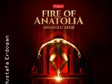 Tänzerfigur in goldener Pose vor rotem Hintergrund mit Schriftzug Fire of Anatolia