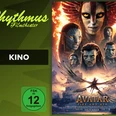 Filmplakat mit Na'vi‑Figuren, brennendem Kreis und fliegender Kreatur zu Avatar: Fire and Ash