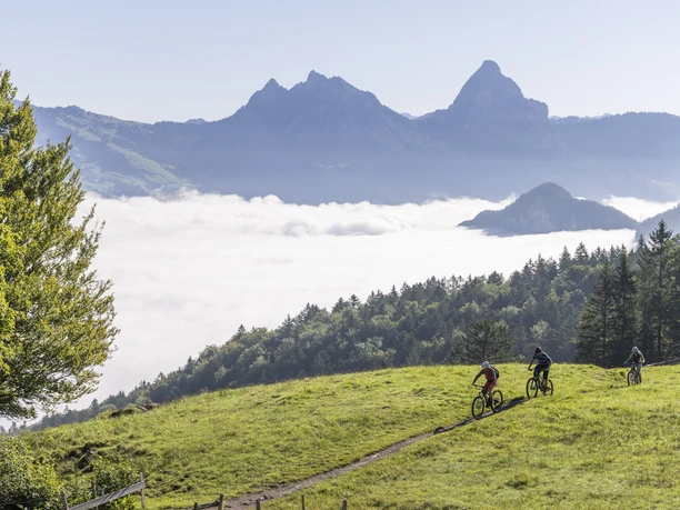 Rigi Biketour mit den Mythen im Hintergrund