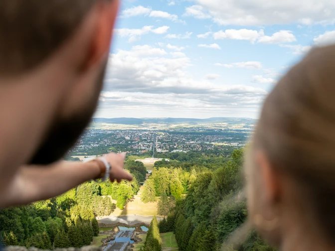 Blick von den Kaskaden über den Bergpark Wilhelmshöhe