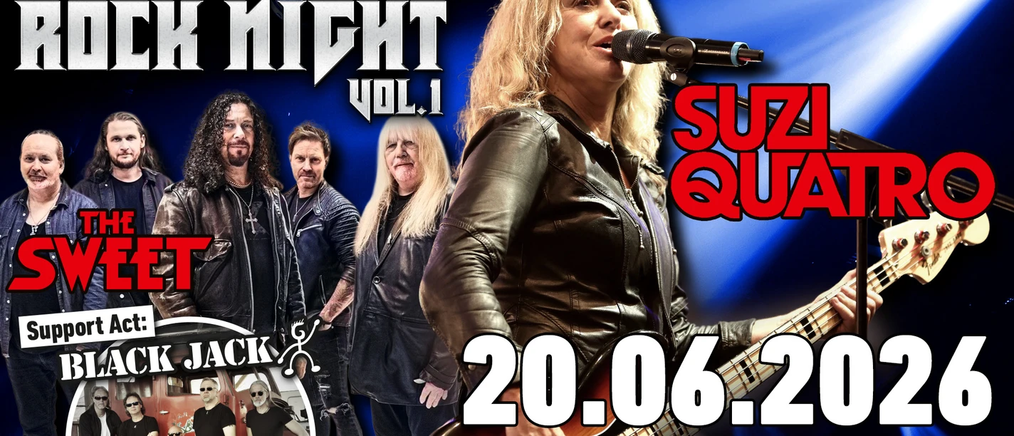 Classic Rock Night.jpg Plakat zur Classic Rock Night 2026 mit Suzi Quatro, The Sweet und Black Jack auf der Freilichtbühne Wiesmoor