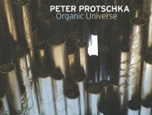 Albumcover mit glänzenden Metallrohren und dem Schriftzug Peter Protschka Organic Universe