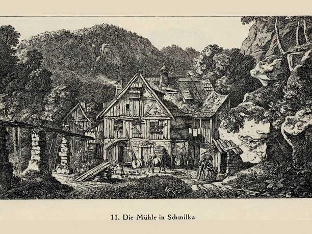 Die Mühle in Schmilka, Kupferstich, 1823 (Hasse-Stiftung)
