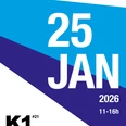 Exhibition poster Plakat mit Datum 25. Januar 2026 und Infos zu geöffneten K1 Galerien in KölnPoster with date January 25, 2026 and information on open K1 galleries in Cologne
