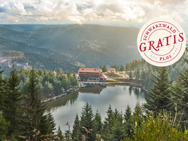 Blick auf Mummelsee und Berghotel Mummelsee