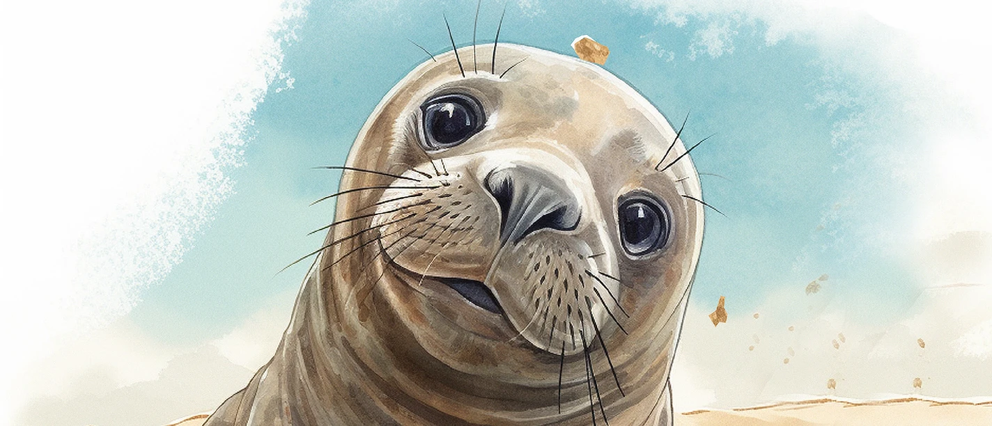 Seehund liegt am Meer gezeichneter Seehund liegt im Sand