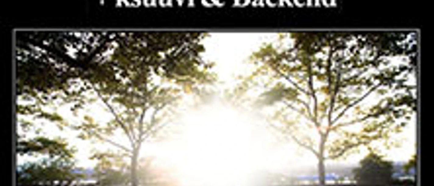 Sonnenlicht strahlt durch Bäume am Fluss unter schwarzem Tourtitel.