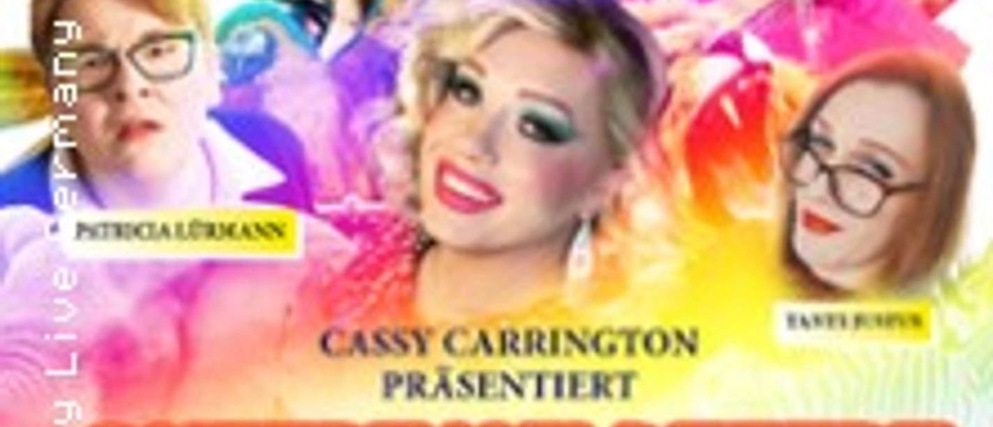 Farbiges Eventposter mit fünf Porträts, Namen und dem Titel Queere Wildteere in Neonoptik