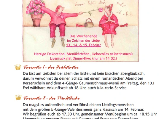 Plakat vom Valentinsmenü im Gasthaus zur Krone Mösbach