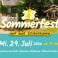 Hesel_Sommerfest2026_1290x790_02.jpg Plakat zum 28. Sommerfest auf Gut Stikelkamp mit Datum, Programm und Veranstaltungsangaben.