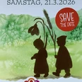 Frühlingsbasar Plakat zum Frühlingsbasar am 21.3.2026 mit zwei Kindersilhouetten und Blumenmotiv