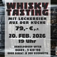 Whiskeytasting 2026.jpeg Werbung für ein Whisky-Tasting mit Speisen am 20. Februar 2026 in der Eisenhütte Augustfehn