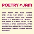 Plakat mit Poetry Jam Schriftzug und Text über Verbindung von Musik und Poesie
