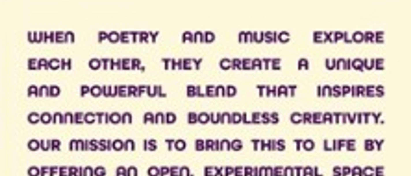 Plakat mit Poetry Jam Schriftzug und Text über Verbindung von Musik und Poesie