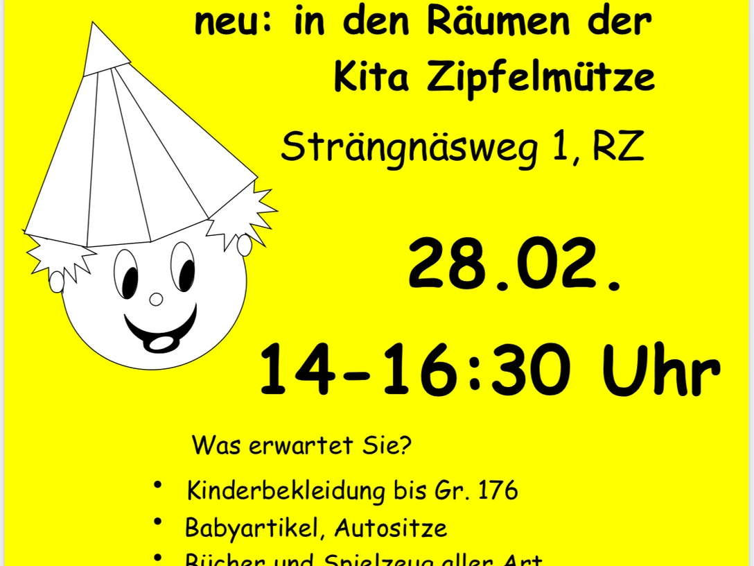 Plakat.png Gelber Flyer mit Aufschrift zu Flohmarktangeboten