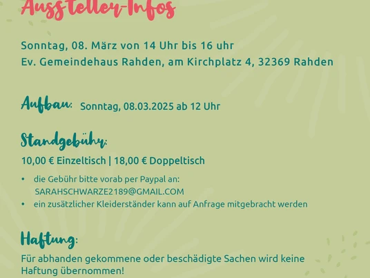 Second-Hand-Basar Kinderkram Plakat zum Second-Hand-Basar Kinderkram mit Datum, Uhrzeit und Infos zu Standgebühren