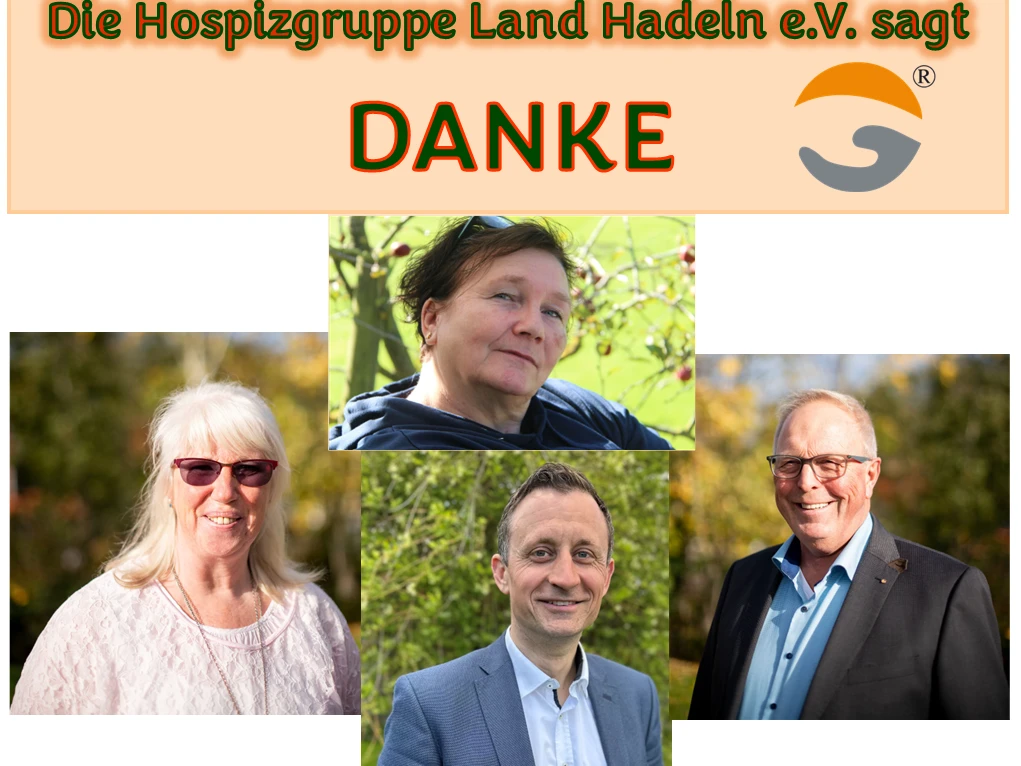 Foto Danke-Tag 2026 Vier Personen der Hospizgruppe Land Hadeln danken gemeinsam bei einer Veranstaltung im Freien.