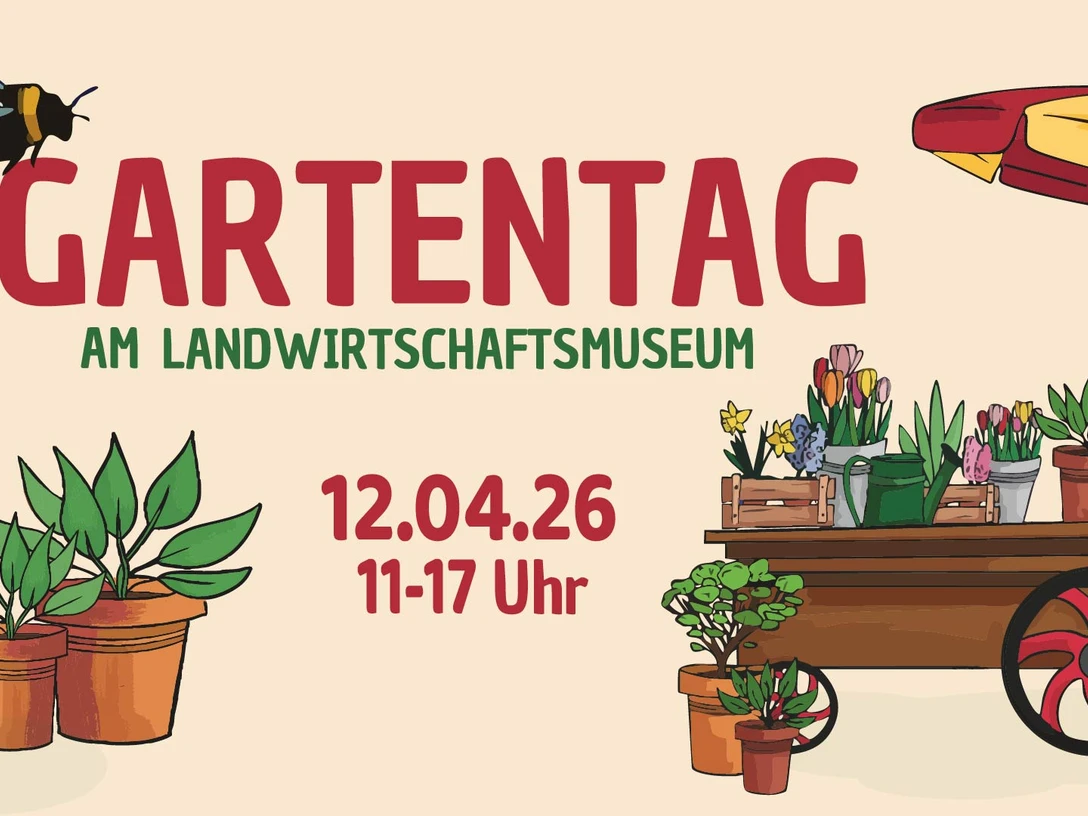 Gartentag Illustration mit Pflanzen, Blumentöpfen, Gießkanne und Marktstand unter Sonnenschirm zum Gartentag