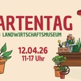 Gartentag Illustration mit Pflanzen, Blumentöpfen, Gießkanne und Marktstand unter Sonnenschirm zum Gartentag