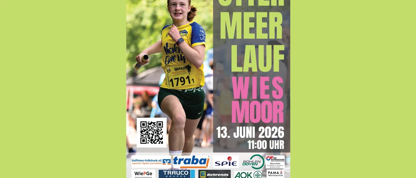 Ottermeerlauf (1080x1920).jpg Läuferin im gelben Trikot beim Ottermeerlauf in Wiesmoor, sportliche Stimmung und sommerliches Wetter