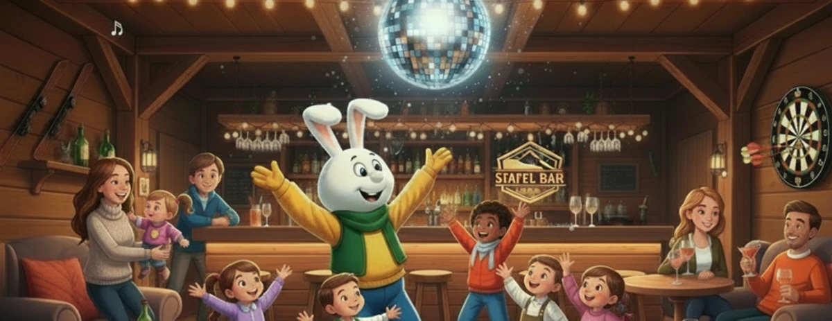 Happy dance atmosphere at the children's bar with Snowli Cheerful children dance in the Stafel bar