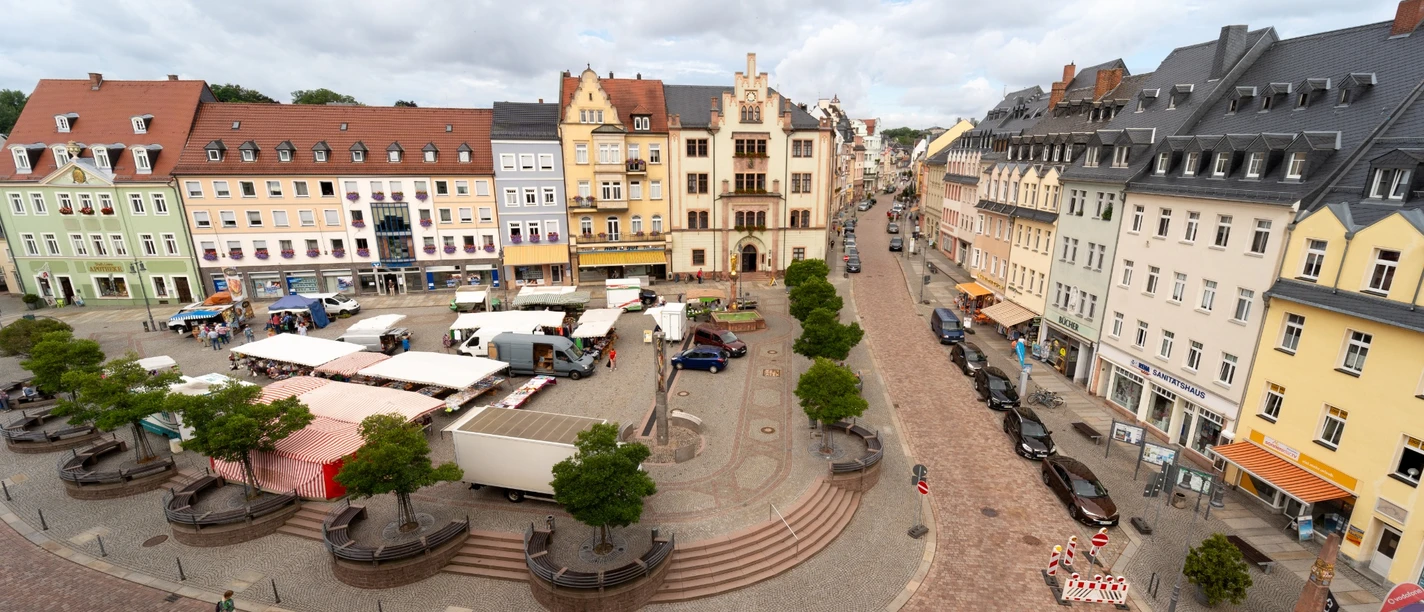 Marktplatz Mittweida mit Rathaus