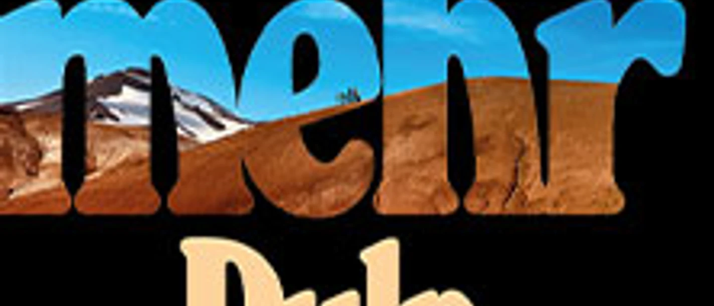 Schriftzug Du verdienst mehr Pulp mit Wüstenlandschaft in den Buchstaben auf schwarzem Grund