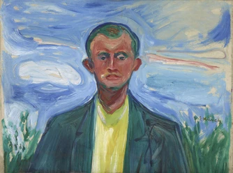 Edvard Munch, Selbstbildnis vor blauem Himmel, 1908 Edvard Munch, Selbstbildnis vor blauem Himmel, 1908