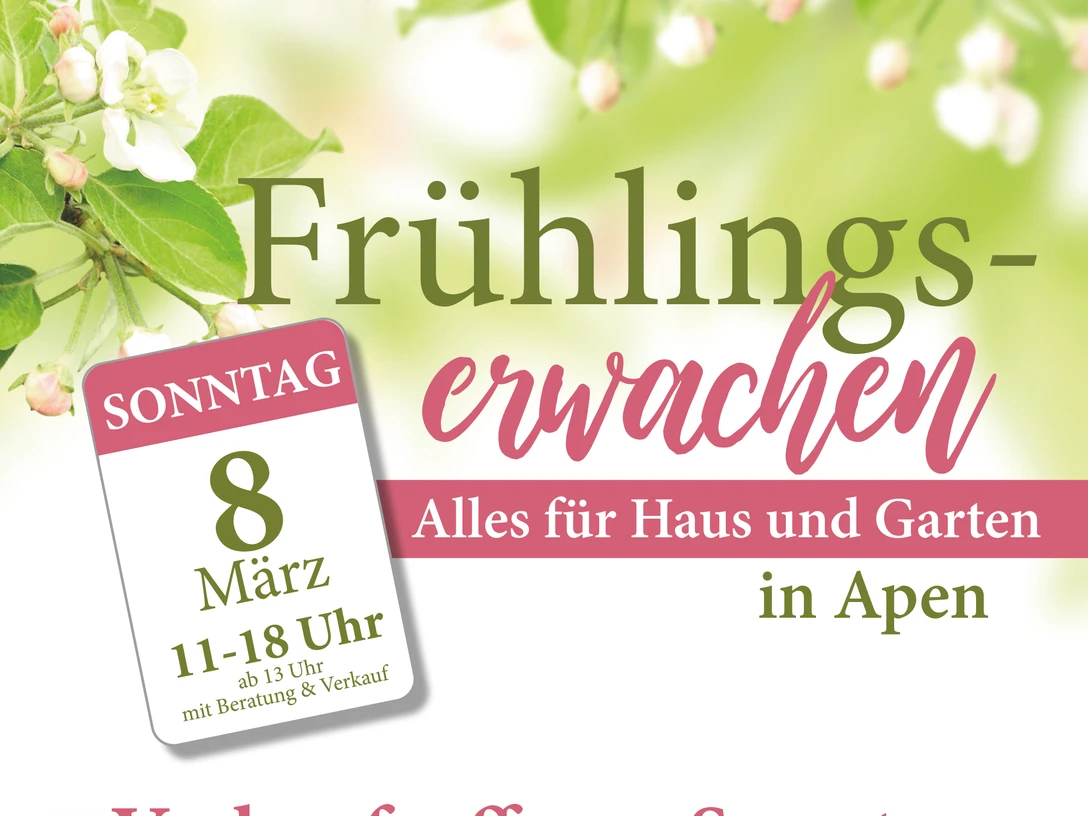 Frühlingserwachen 2026.jpg Plakat Frühlingserwachen 2026 mit Infos zu Flohmarkt und verkaufsoffenem Sonntag in Apen