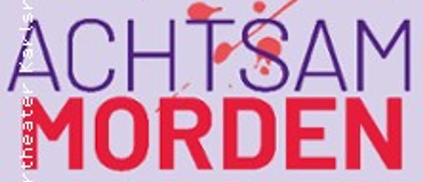 Titelgrafik mit Schriftzug Achtsam Morden vor hellviolettem Hintergrund und roten Farbspritzern